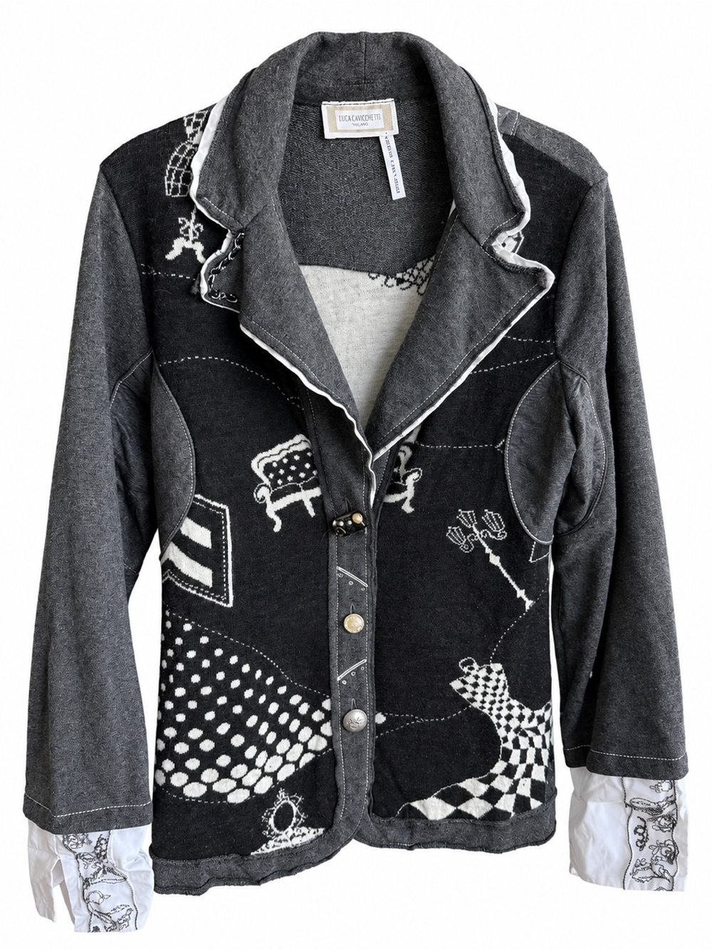Elisa Cavaletti Club Italian Designer Gray Knit Cardigan Jacket Size XL